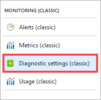Menu-item Diagnostische gegevens onder BEWAKING in de Azure Portal.