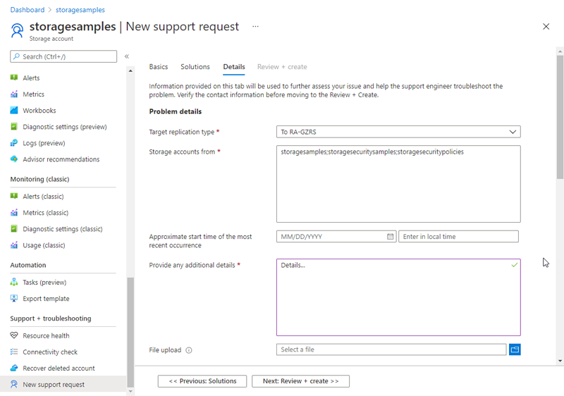 Screenshot showing how to request a live migration - Details tab