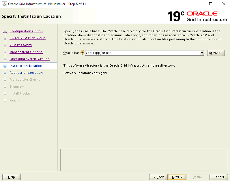 Screenshot of the installer's Specify Installation Location page.