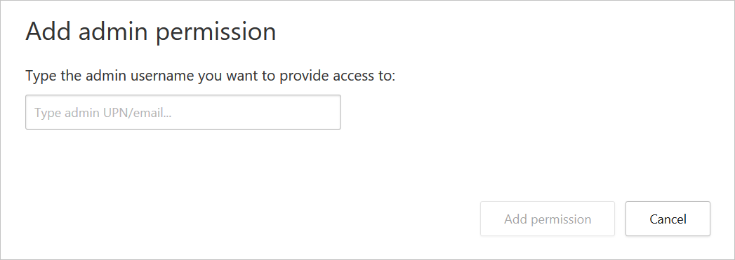Screenshot showing the add admin permission dialog box.