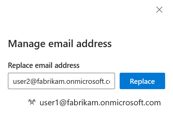 Email addresses entered in the Manage email address dialog box.