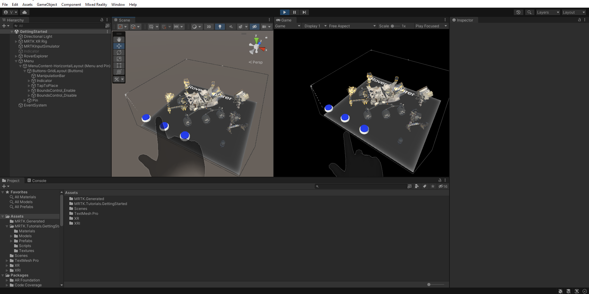 Screenshot of Unity Play mode split view with Bounds Control being manipulated.