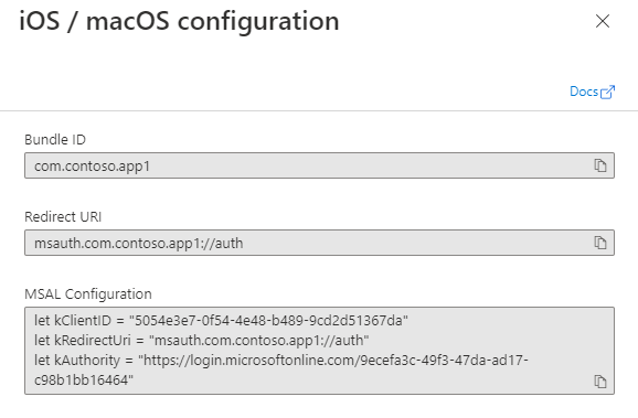 Bekijk het configuratievenster voor app-registratie.