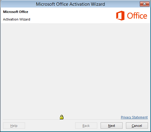 Schermopname van het venster van de wizard Activering van Microsoft Office.
