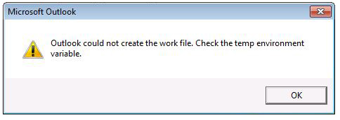 Schermopname van de fout in het Outlook-werkbestand.