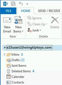 Schermopname van de hoofdmap in de lijst met postvakmappen in Outlook.