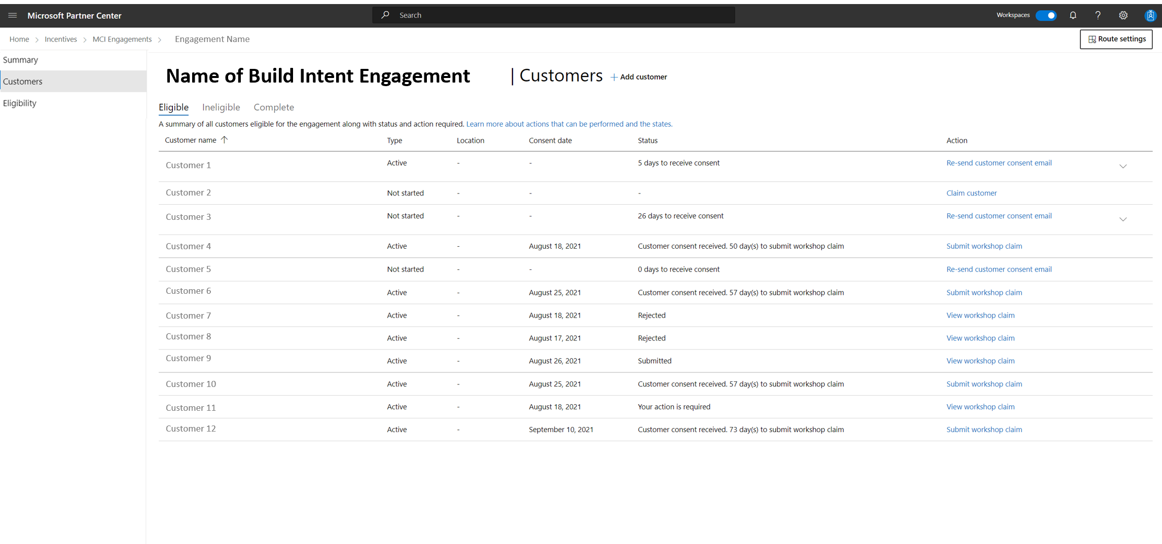 Screenshot of Customers page.