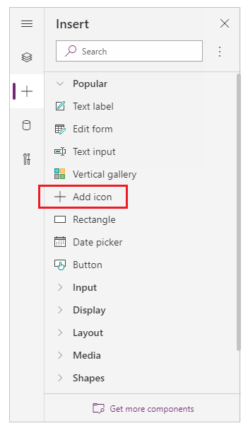 Het taakvenster Insert gebruiken om het besturingselement Icon toe te voegen.