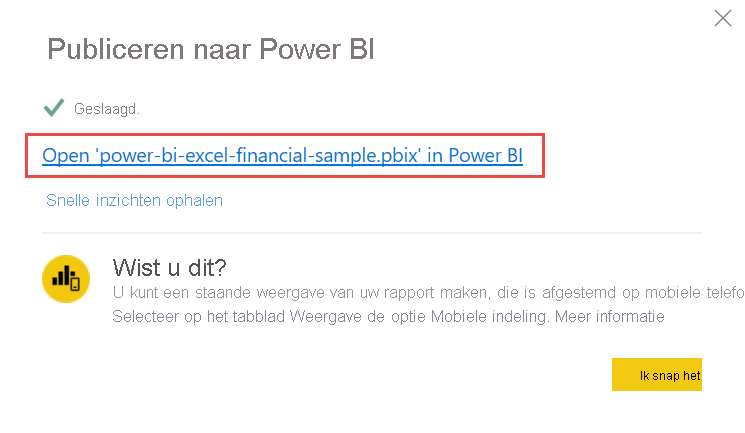 Screenshot of opening your report in the Power BI service.