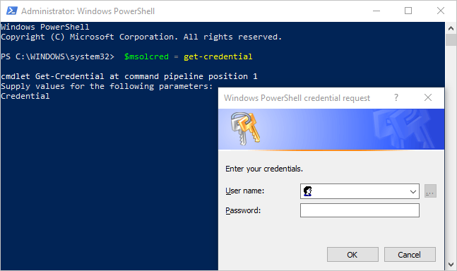 Screenshot of the Azure Active Directory sign in through PowerShell.