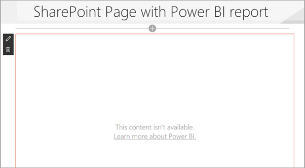 Schermopname van de SharePoint-pagina met het Power BI-rapport met het bericht dat de inhoud niet beschikbaar is.