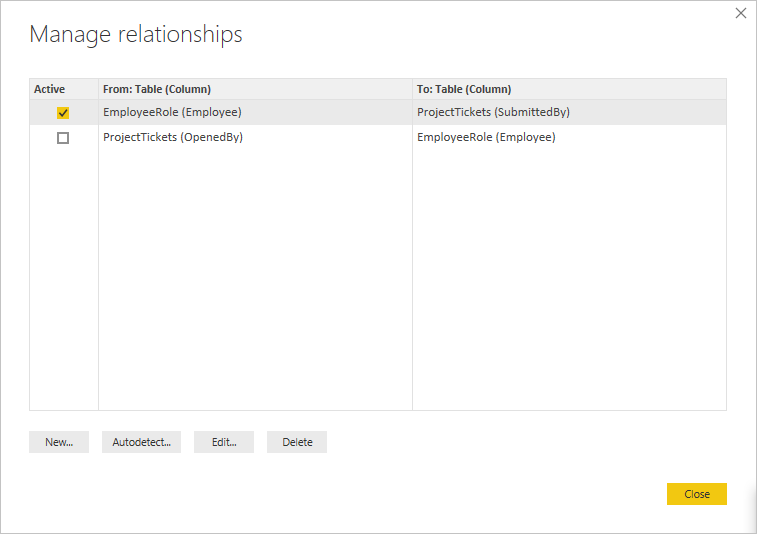 Change active relationship in Manage relationship dialog box