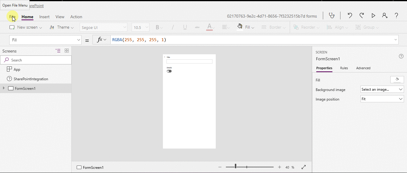 Open het menu Bestand, selecteer Opslaan en vervolgens twee keer Publiceren naar SharePoint. Selecteer de pijl-terug in de linkerbovenhoek en selecteer vervolgens Terug naar SharePoint.