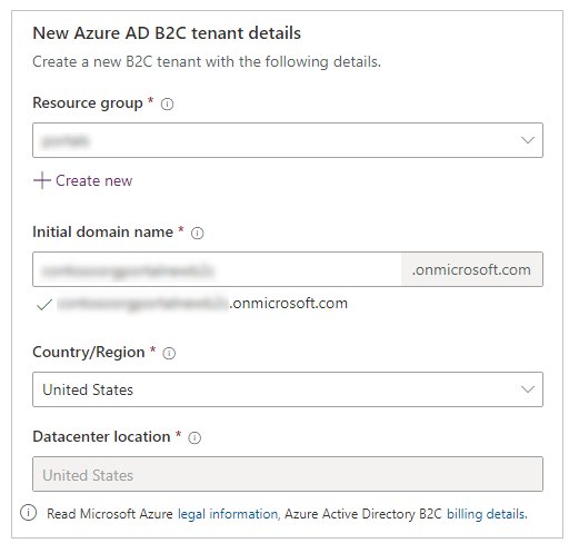 Details van nieuwe Azure AD B2C-tenant.