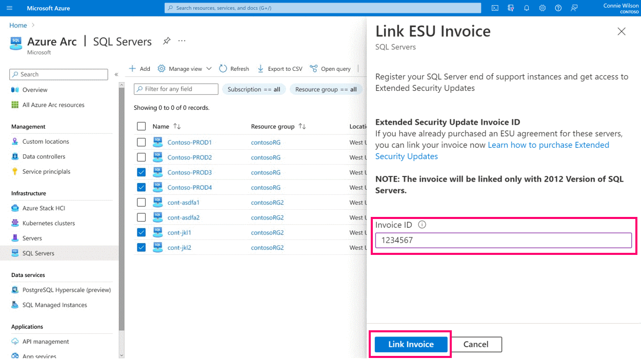 Screenshot of the invoice ID on the Link ESU invoice page.
