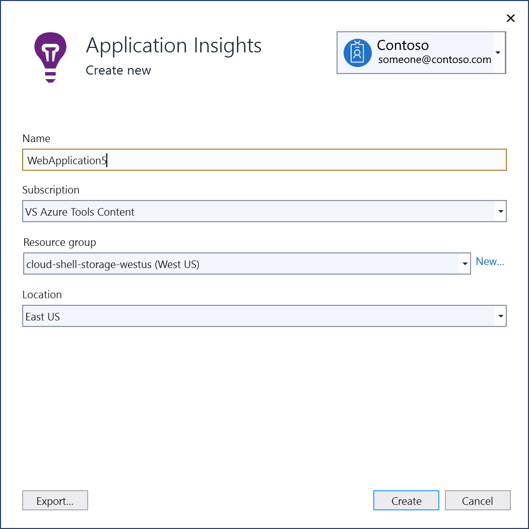 Screenshot showing "New Azure App Insights component" screen.