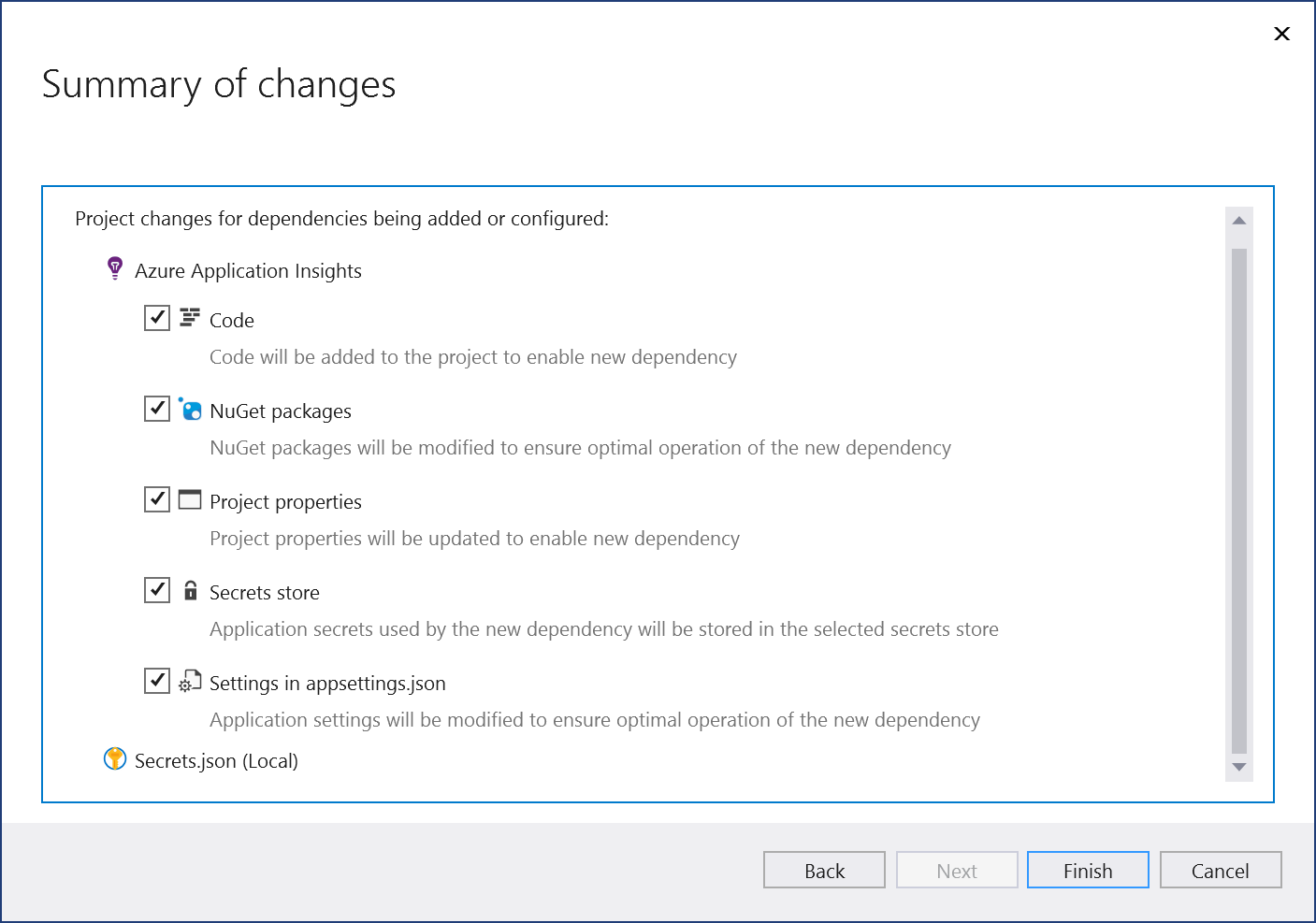Screenshot showing "Summary of changes" screen.