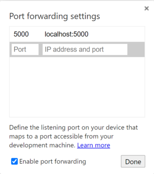  Chrome Port Forwarding window