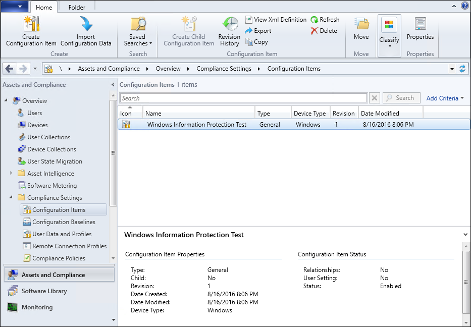 Configuration Manager, Configuration Items screen.