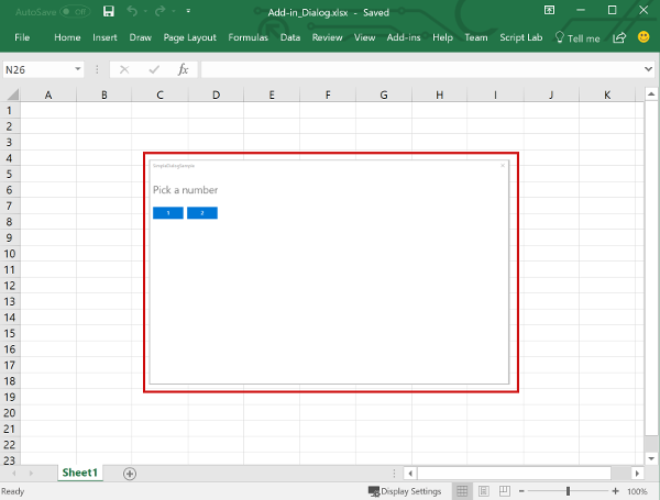 Add-in dialog box in Excel.