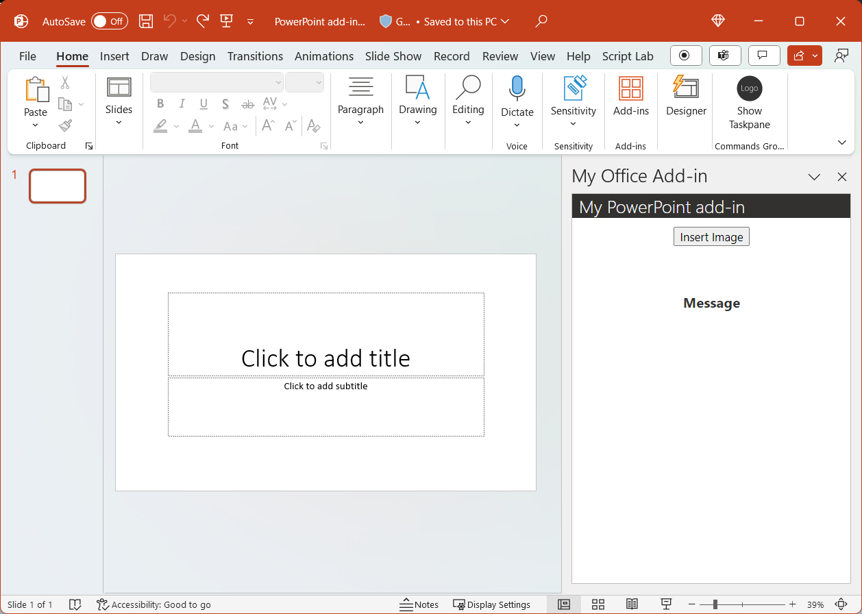 The PowerPoint add-in with Insert Image button.