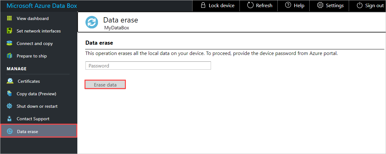 Data erase option for a device
