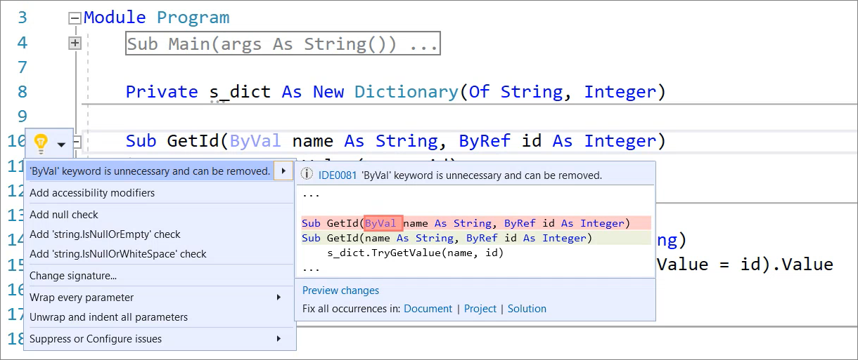Visual Basic Remove ByVal Refactoring