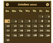 Zrzut ekranu przedstawia kalendarz motywu Swanky-Purse.