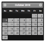 Zrzut ekranu przedstawiający kalendarz j Query UI 1 punkt 13 punkt 2 z motywem Vader.