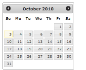 Zrzut ekranu przedstawiający stronę kalendarza z października 2010 r. stylizowana przy użyciu motywu Smoothness.