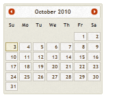Zrzut ekranu przedstawiający stronę kalendarza z października 2010 r. stylizowana przy użyciu motywu Pepper-Grinder.