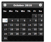 Zrzut ekranu przedstawiający stronę kalendarza z października 2010 r. stylizowana przy użyciu motywu Dark-Hive.