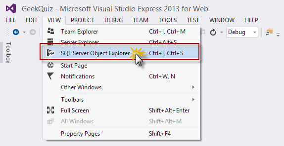 Otwórz w SQL Server Eksplorator obiektów