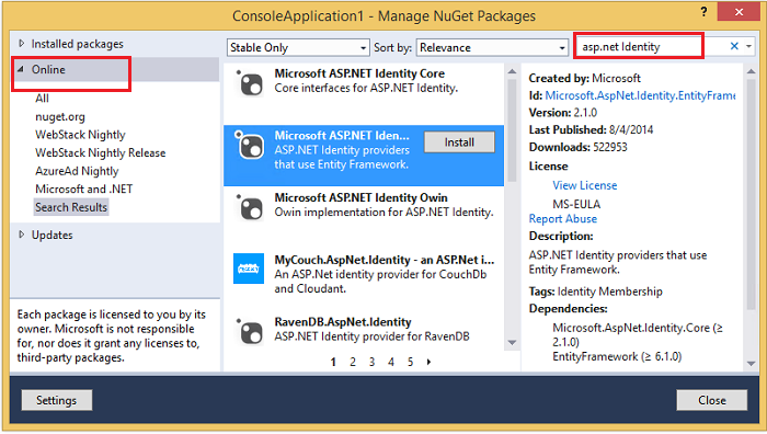 Zrzut ekranu przedstawiający instalowanie pakietów Nuget w Eksplorator rozwiązań.