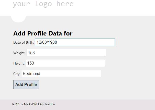 Zrzut ekranu przedstawiający stronę Dodawanie danych profilu w celu dodania informacji o profilu użytkownika.