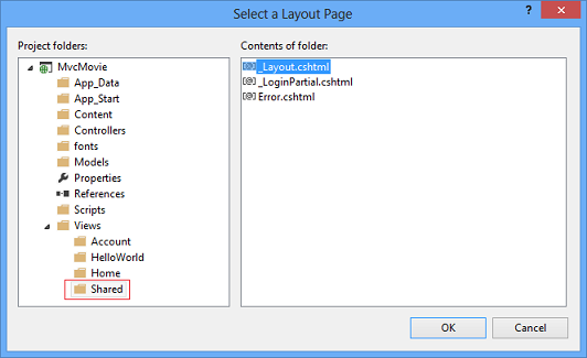 Zrzut ekranu przedstawiający stronę Wybierz układ. Podfolder oznaczony etykietą Udostępnione jest otwarty, a zaznaczona jest opcja Layout dot c s h t m l.