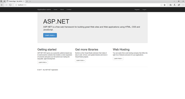 Zrzut ekranu przedstawiający stronę główną A S P dot NET.
