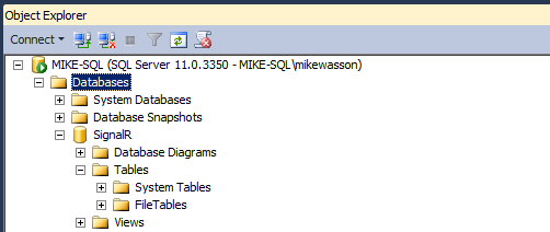 Zrzut ekranu przedstawiający okno Eksplorator obiektów z wyróżnionym folderem Databases, który ujawnia zawarte w nim podfoldery.