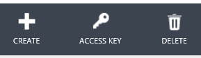 Zrzut ekranu przedstawiający opcje tworzenia, klucza dostępu i usuwania oraz ikony w przestrzeni nazw usługi Service Bus z fokusem na opcji Utwórz.