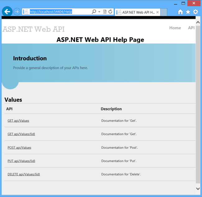 Zrzut ekranu przedstawiający stronę pomocy podsumowania A P I z różnymi wartościami A P I i ich opisem.