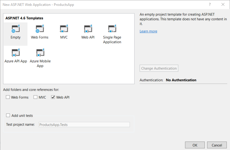 Zrzut ekranu przedstawiający okno dialogowe nowego projektu z różnymi opcjami szablonu i trzema opcjami folderów i odwołaniem podstawowym.