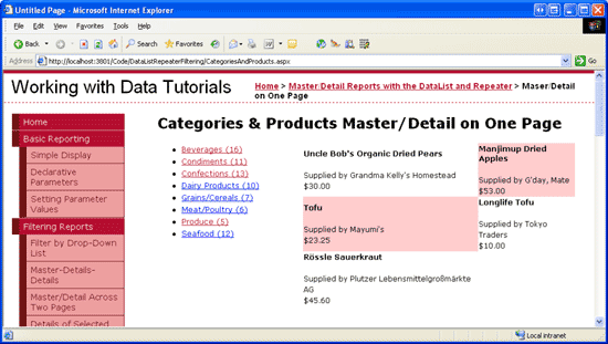 Kliknięcie pozycji Produkcja kategorii Listy pasujących produktów po prawej stronie