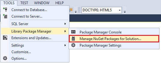 obsługa błędów ASP.NET — zarządzanie pakietami NuGet dla rozwiązania