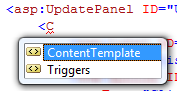 Zrzut ekranu przedstawiający tag panelu aktualizacji p, a następnie tag szablonu zawartości.