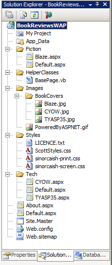 Eksplorator rozwiązań zawiera listę plików, które składają się na projekt aplikacji internetowej.