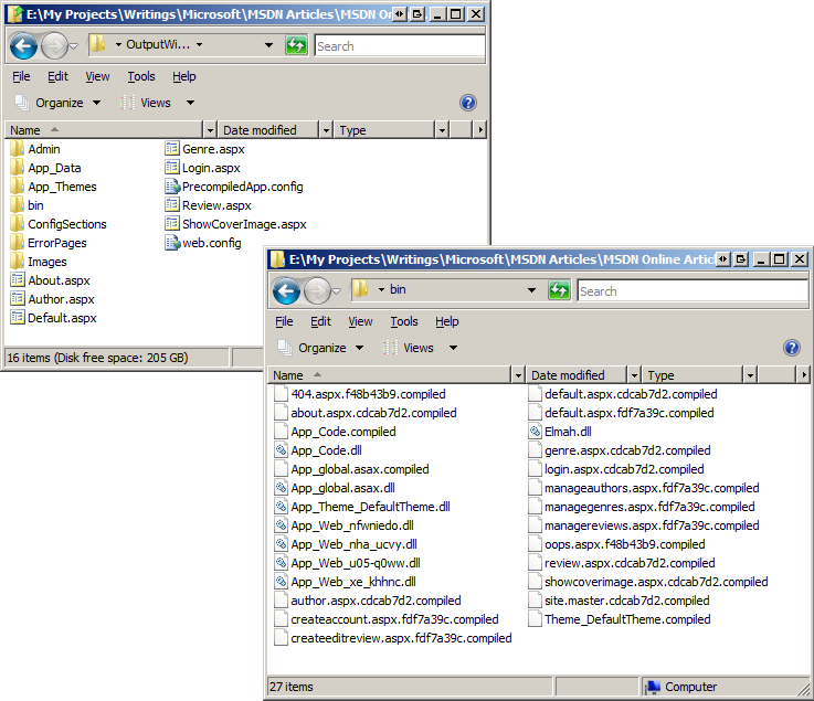 Zrzut ekranu przedstawiający folder lokalizacji docelowej po wstępnym skompilowaniu z niedatowalnym interfejsem użytkownika.