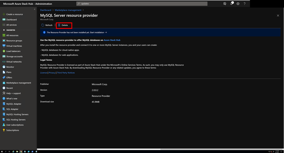 Zrzut ekranu przedstawiający usuwanie pakietu.
