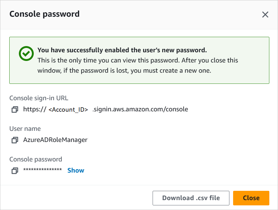 Screenshot shows the download the user credentials.