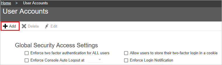 Screenshot shows the User Accounts pane where you can select Add.