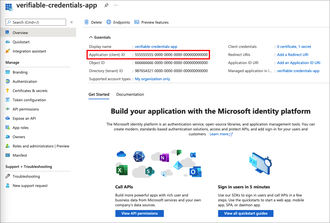 Zrzut ekranu przedstawiający sposób pobierania identyfikatora aplikacji.